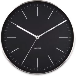 Karlsson Wandklok Minimal - Zwart, Nikkel Behuizing - Ø27,5cm -Karlsson 1188x1200