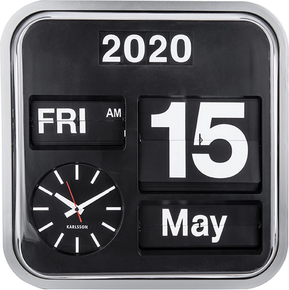 Karlsson - Wandklok - Big Flip - Zilver Behuizing - Zwarte Wijzerplaat 4 Karlsson - Wandklok - Big Flip - Zilver Behuizing - Zwarte Wijzerplaat - Afbeelding 2