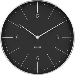 Karlsson Wandklok Normann Numbers - Zwart, Geborsteld Case - Ø27,5cm
