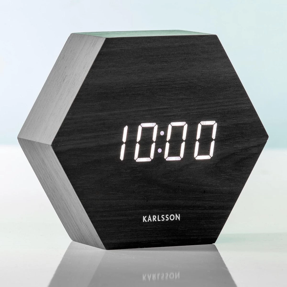 Karlsson - Wekker - Zeshoek - Zwart Fineer - Witte LED 4 Karlsson - Wekker - Zeshoek - Zwart Fineer - Witte LED - Afbeelding 2