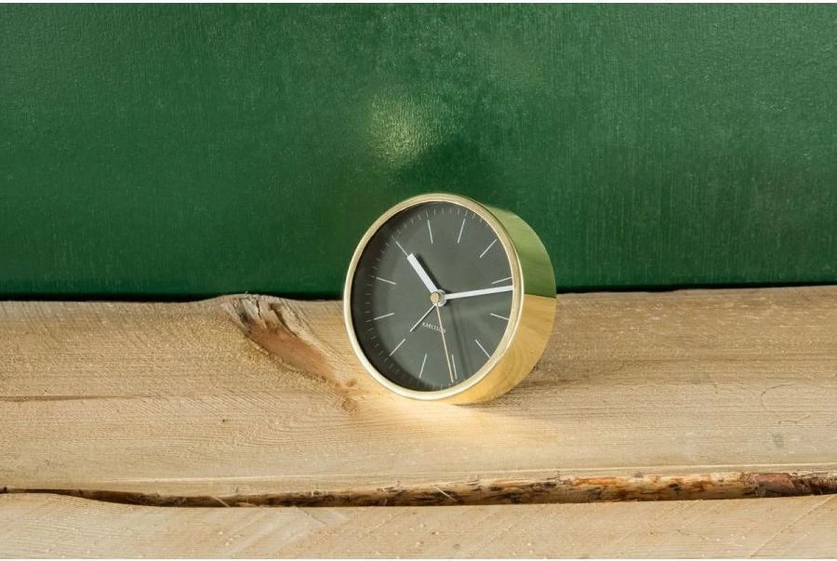 Karlsson Wekker Minimal Met Goud Kleurige Rand - Zwart 4 Karlsson Wekker Minimal Met Goud Kleurige Rand - Zwart - Afbeelding 2