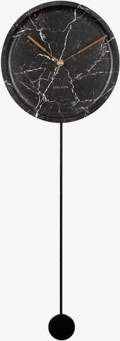Karlsson Wandklok - Pendule Longue - Marmer Print - Zwart -Karlsson 423x1200