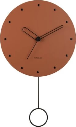 Karlsson Wall Clock Studs Pendulum Wood Burned Orange