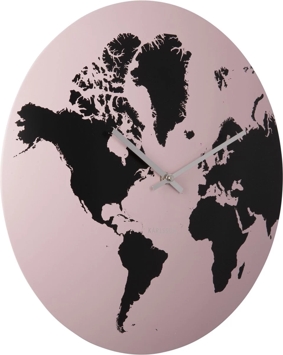 Karlsson Wall Clock World Map Metal Light Pink 3 Karlsson Wall Clock World Map Metal Light Pink